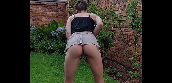  Skinny small girl pissing and twerking her tiny ass in the garden